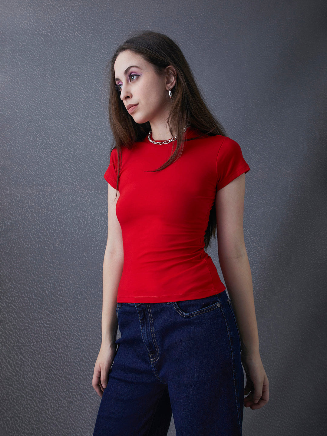 Women Premium Cotton Stretch Slim Fit Red T Shirt