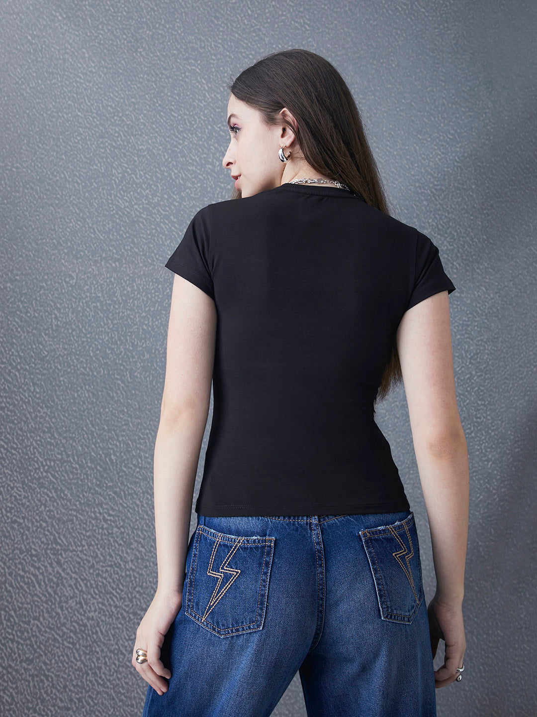 Women Premium Cotton Stretch Slim Fit Black T Shirt