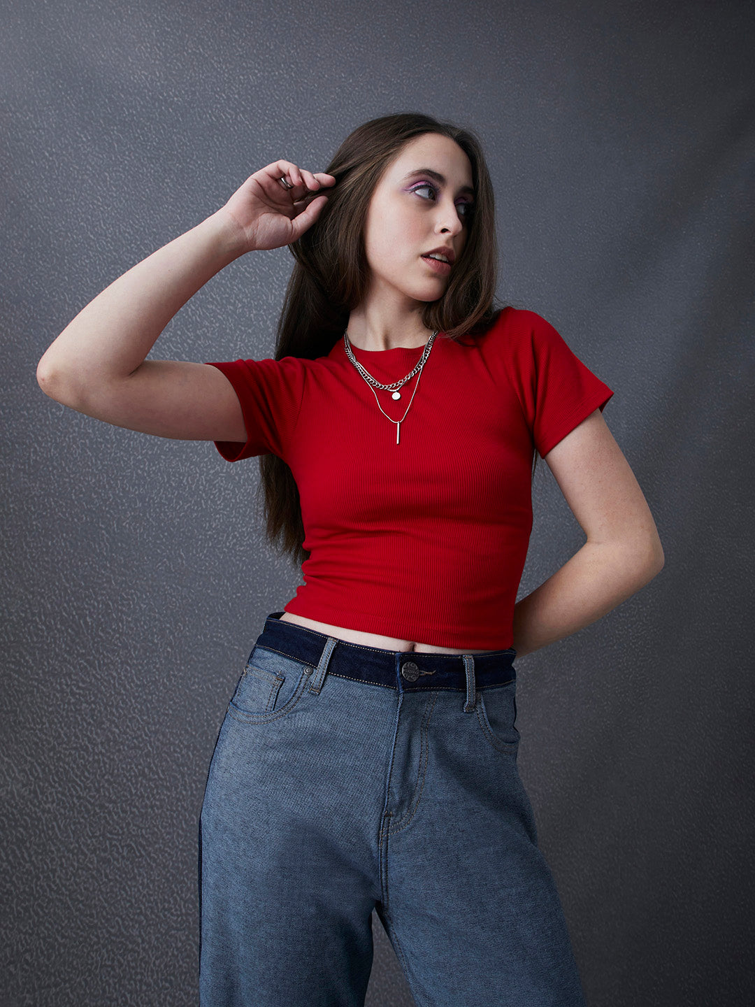 Women Premium Cotton Ribbed Slim Fit Red Crop Top