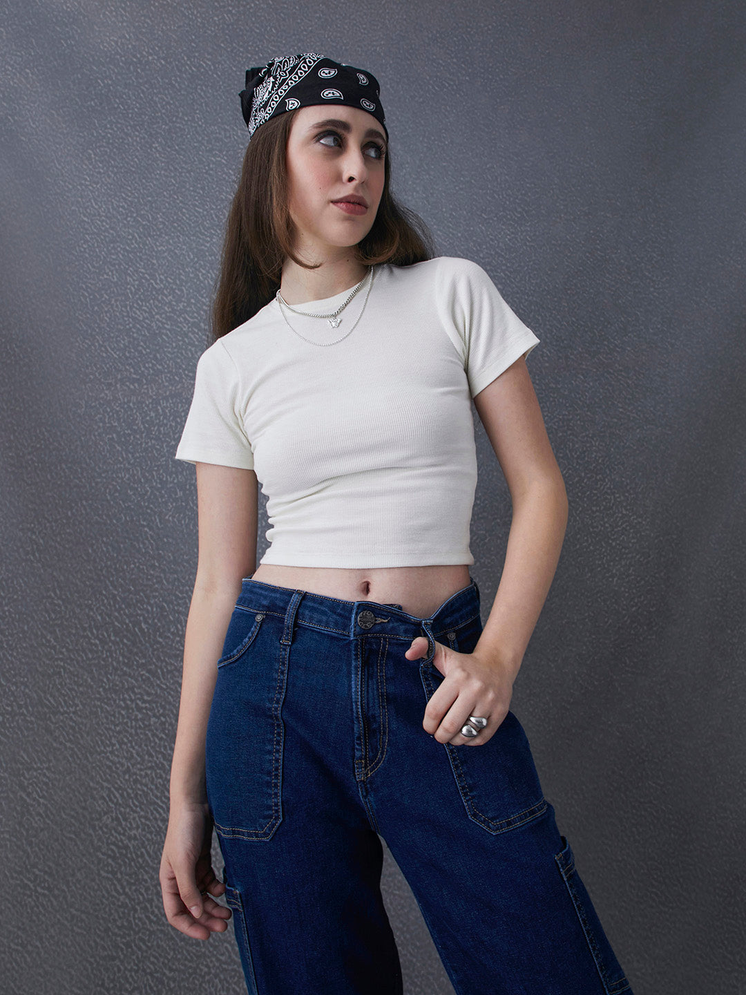 Women Premium Cotton Ribbed Slim Fit White Crop Top