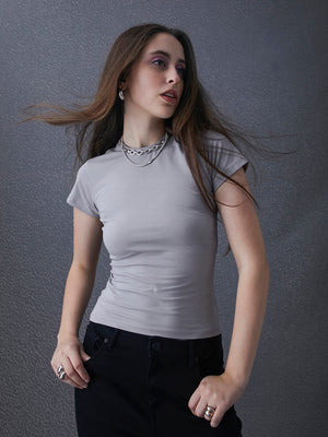 Women Premium Cotton Stretch Slim Fit Mid Grey T Shirt