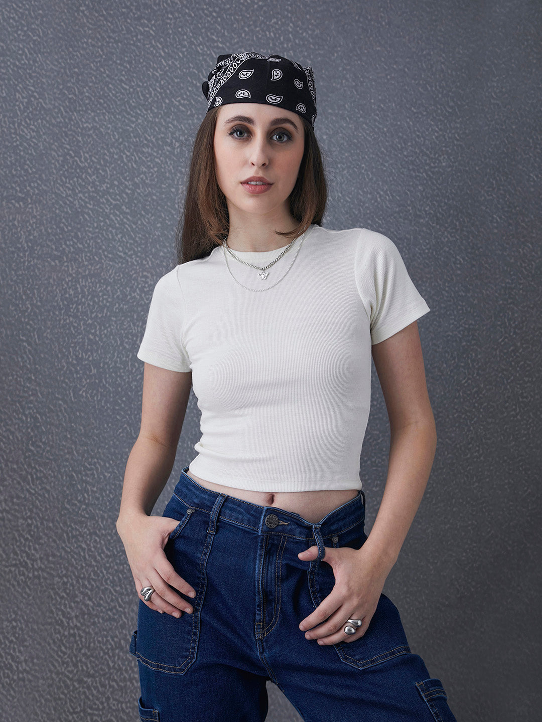 Women Premium Cotton Ribbed Slim Fit White Crop Top