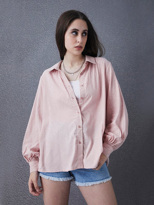 Women Relax Fit Premium Cotton Dobby Self Structured Light Pink Casual Shirt