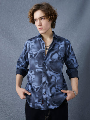 Men Relax Fit Premium Cotton With Blue Abstract Printed Casual Shirt