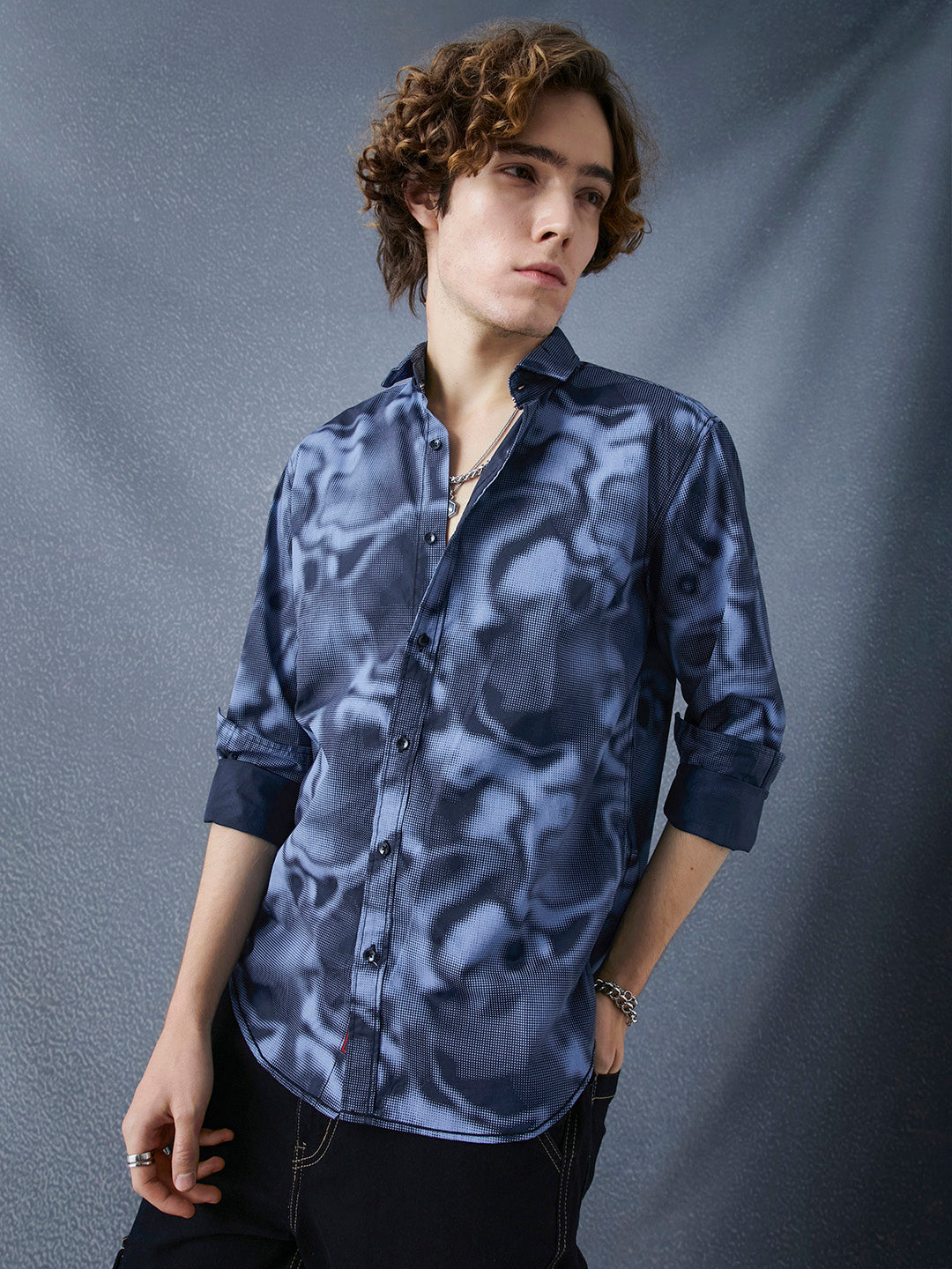 Men Relax Fit Premium Cotton With Blue Abstract Printed Casual Shirt