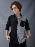 Men Relaxed Fit Flex Premium Cotton Textured Grey And Black Fusion Casual Shirt