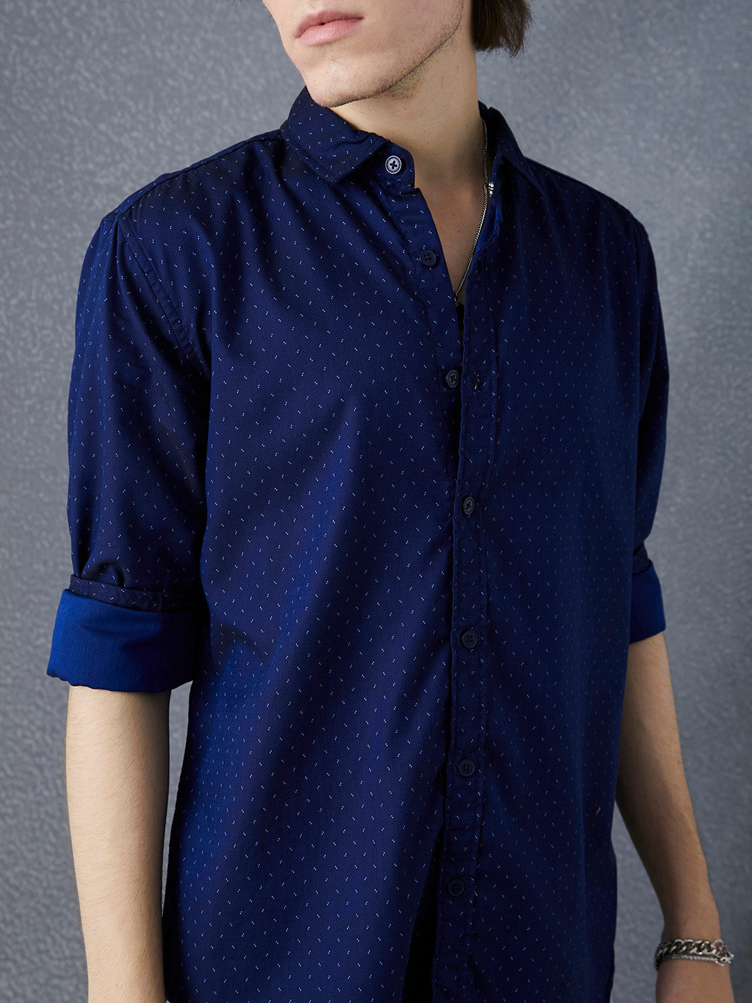 Men Relax Fit Premium Cotton With Blue Motiff Printed Casual Shirt