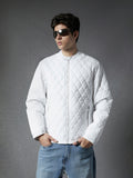 Men Premium Regular Fit Stylised Mandarin Collar Full Zip Full Sleeve White Jacket