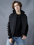 Men Premium Regular Fit Black Sleeveless Hoodie Jacket