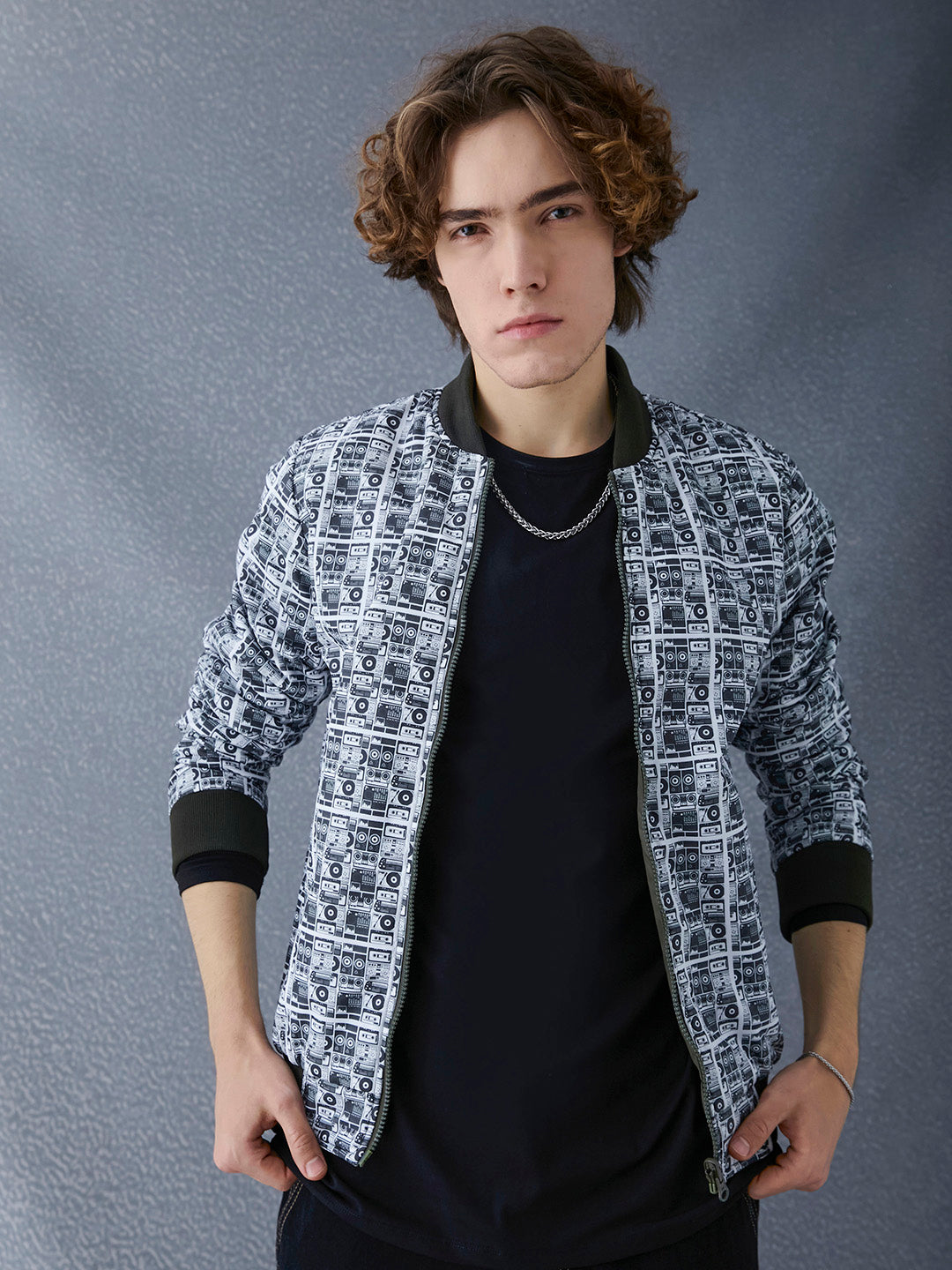 Men Regular Fit Printed Reversible Shawl Collar Jacket