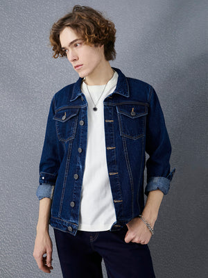 Men Regular Fit Premium Dark Indigo Denim Trucker Jacket