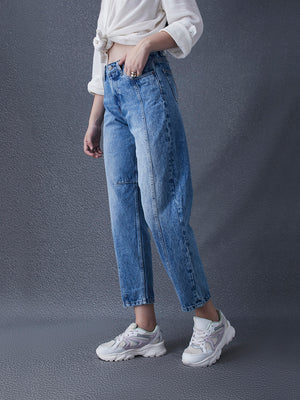 Women Premium Barrel Fit High Waist Indigo Jeans