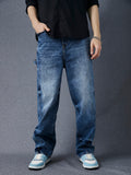 Men Premium Baggy Fit Shfted Seam Street Style Cotton Stretch Indigo Jeans