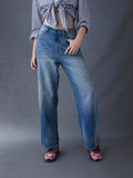 Women Wideleg High Waist Cotton Indigo Jeans