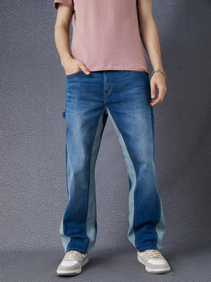 Men Relax Fit Side Panelled Cotton Stretch Indigo Jeans