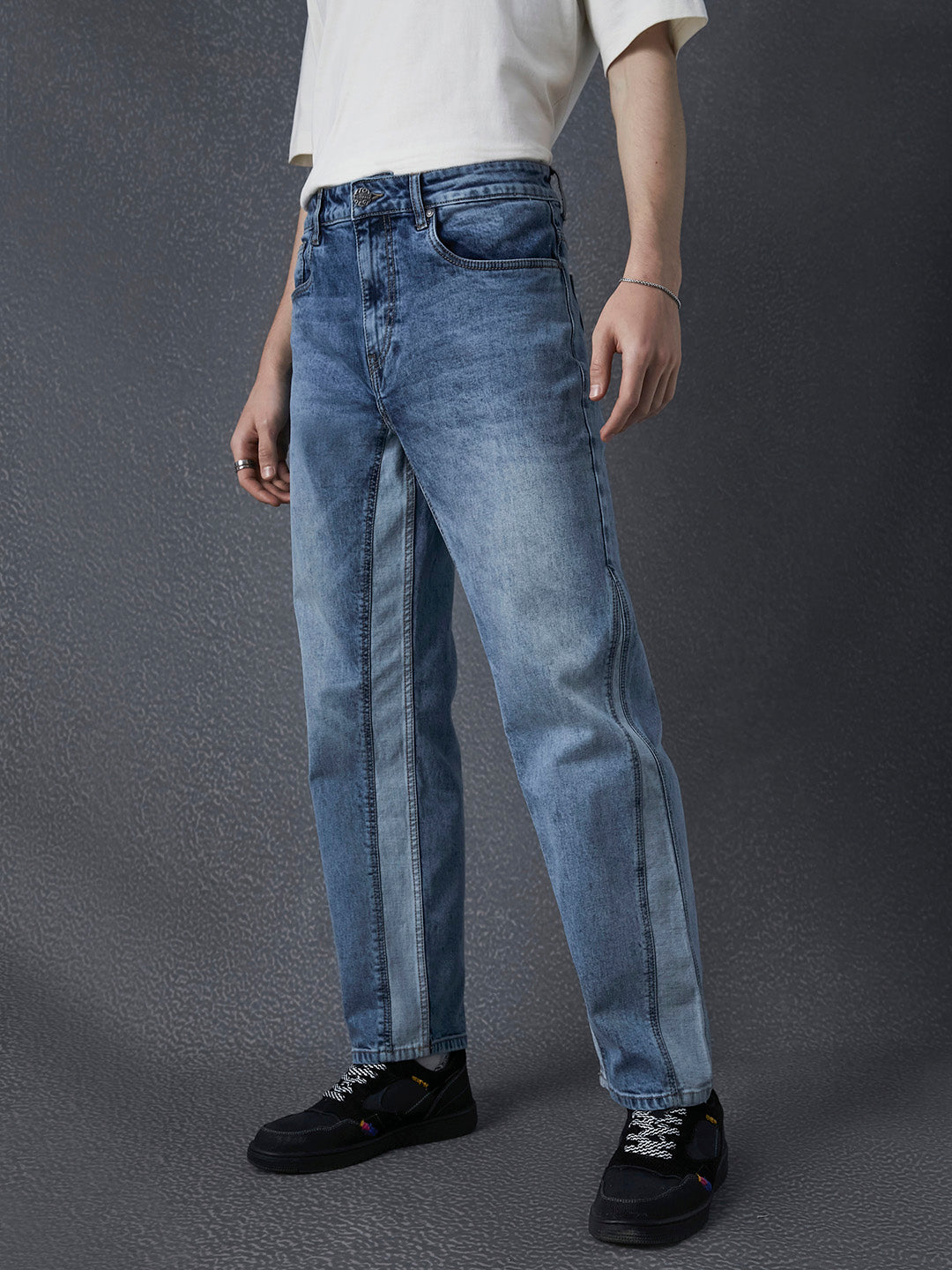 Men Relax Fit Side Panelled Cotton Stretch Indigo Jeans