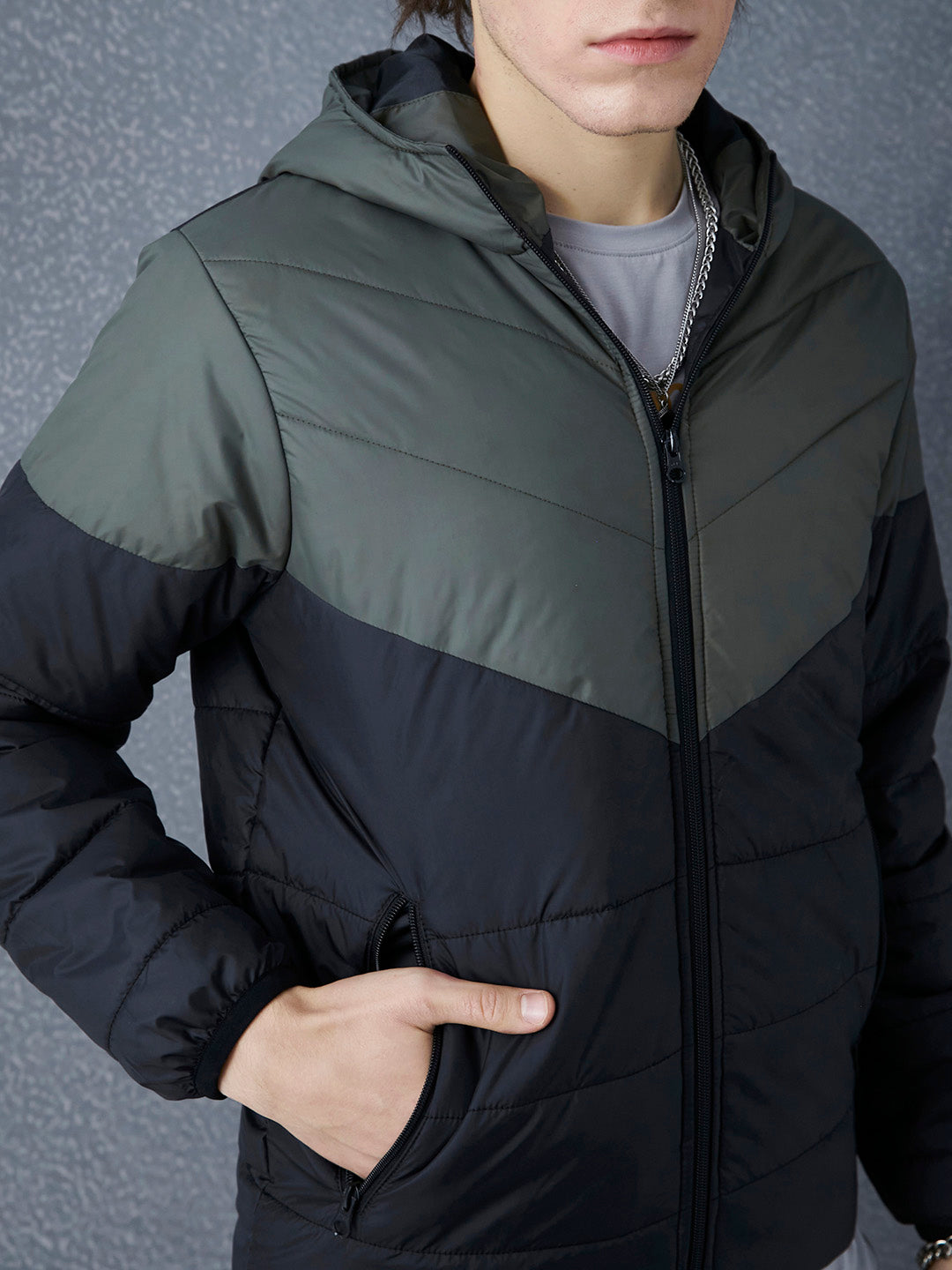 Men Regular Fit Classic Fusion Olive And Black Zipped Hoodie Full Sleeve Jacket