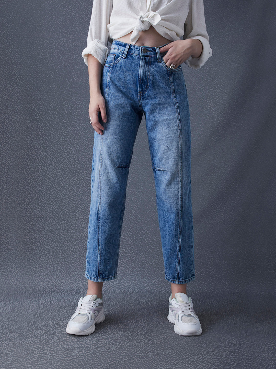 Women Premium Barrel Fit High Waist Indigo Jeans