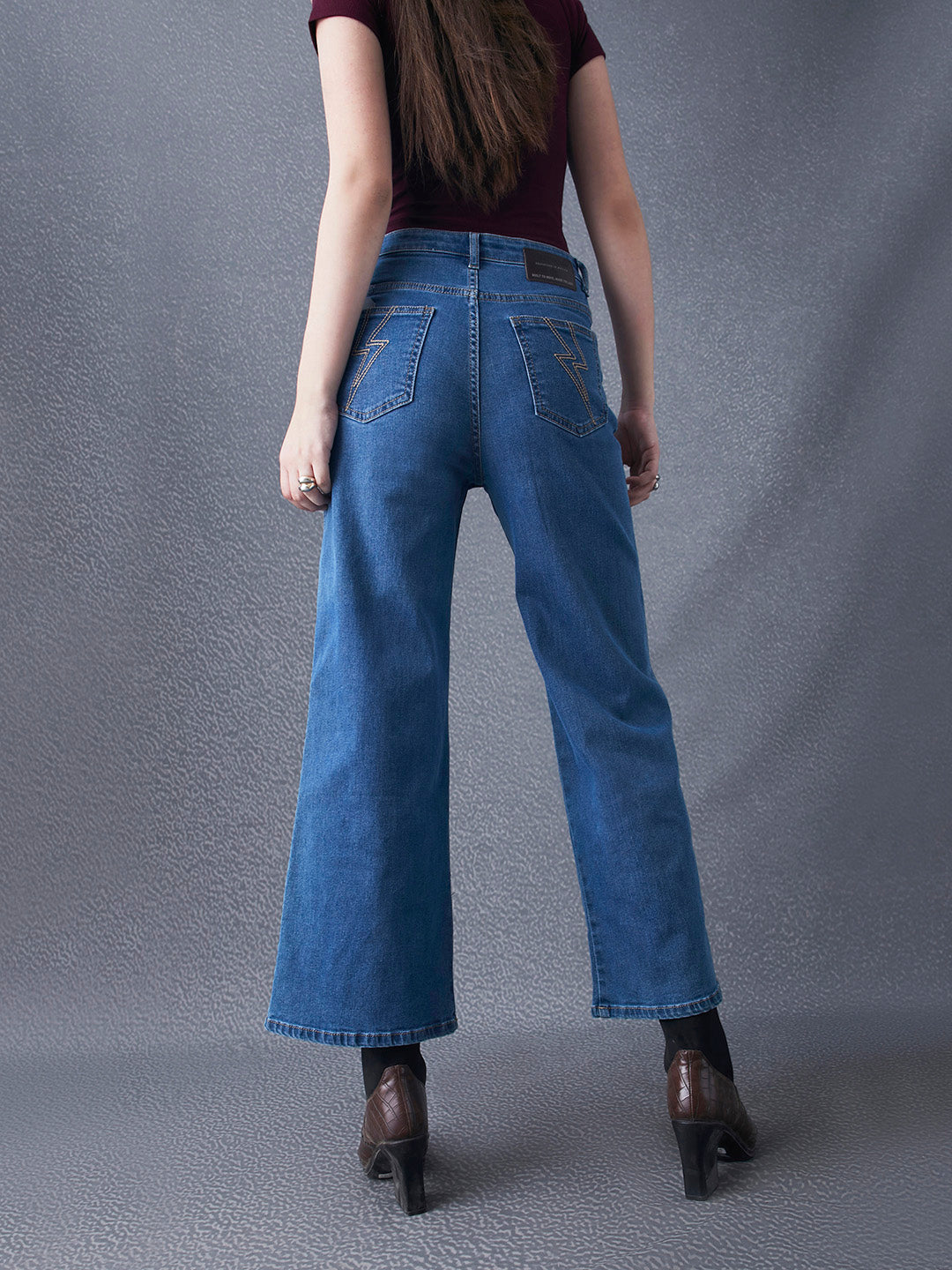 Women Premium Wide Leg Cotton Stretch Indigo Jeans