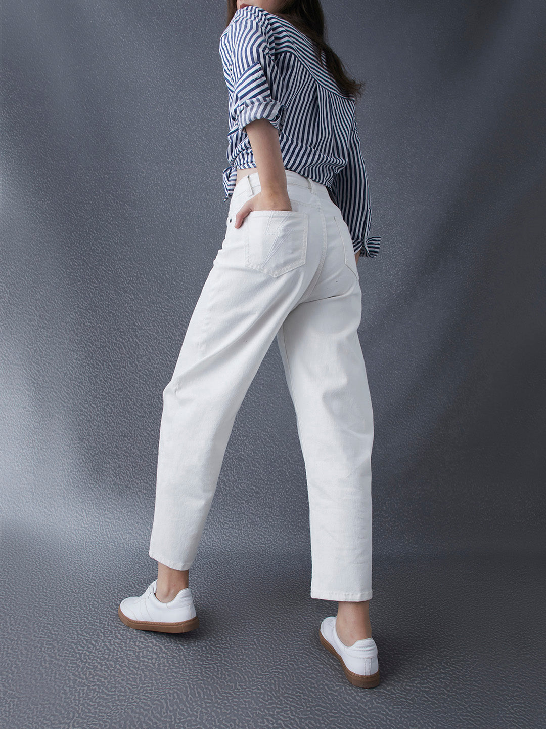 Women Premium Baggy Baloon High Waist Cotton Stretch White Jeans