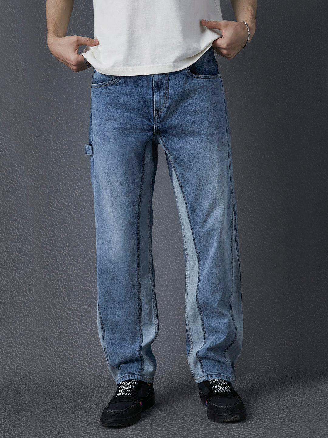 Men Relax Fit Side Panelled Cotton Stretch Indigo Jeans