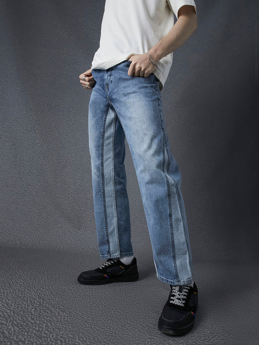 Men Relax Fit Side Panelled Cotton Stretch Indigo Jeans