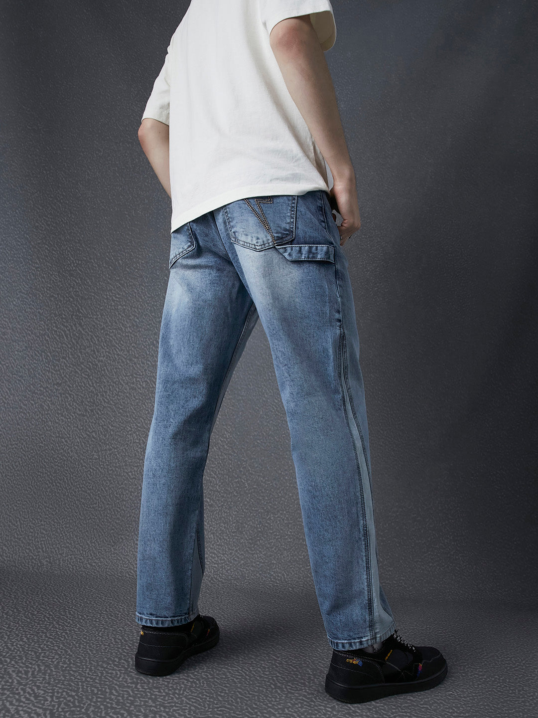 Men Relax Fit Side Panelled Cotton Stretch Indigo Jeans