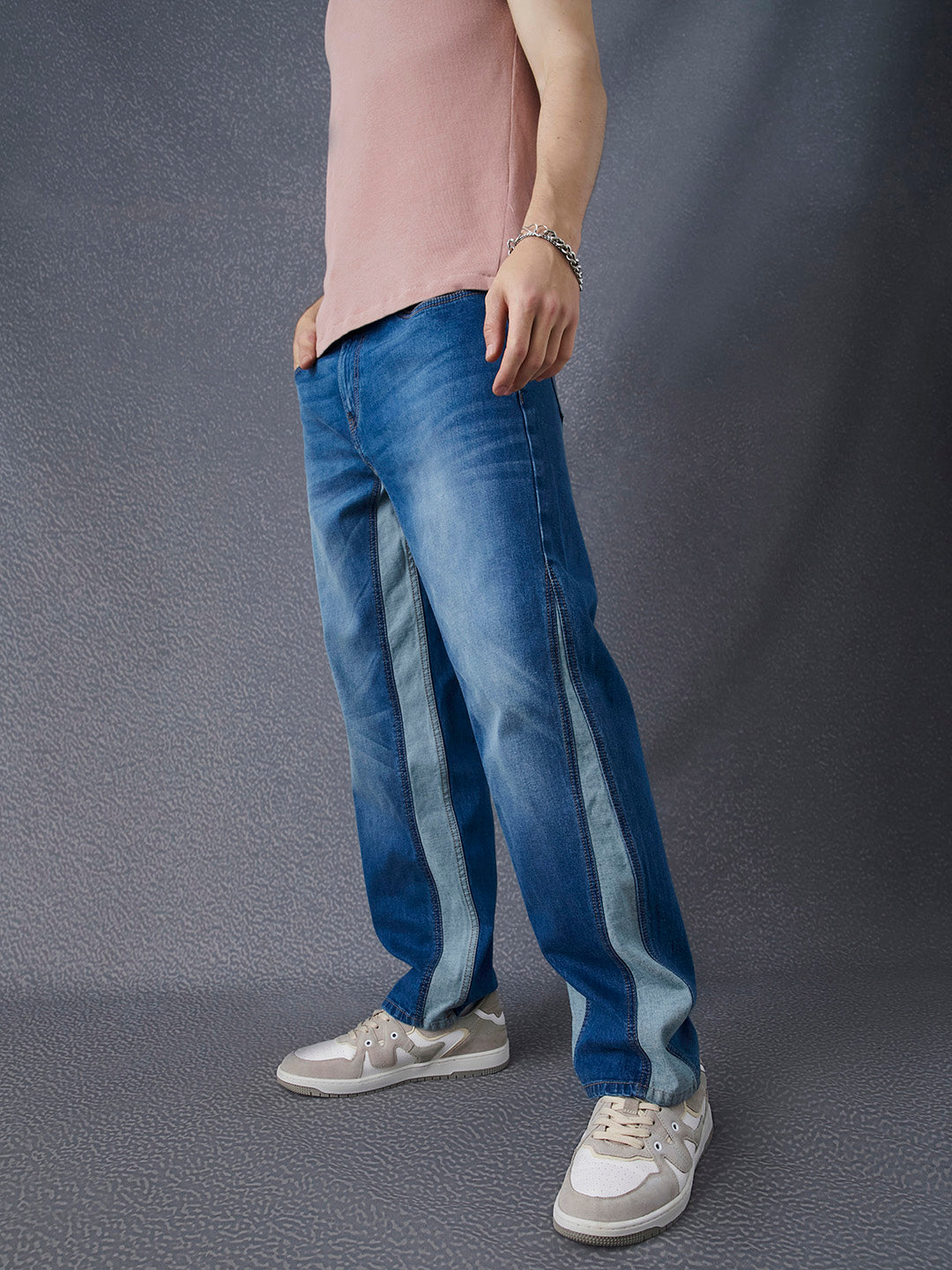 Men Relax Fit Side Panelled Cotton Stretch Indigo Jeans