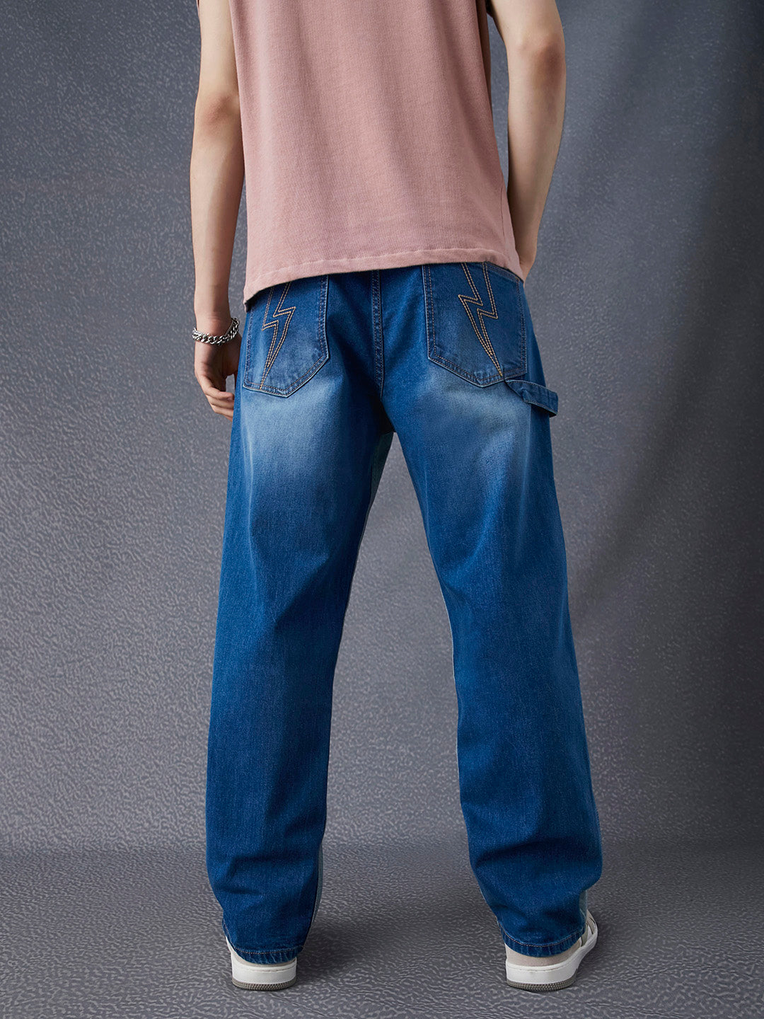 Men Relax Fit Side Panelled Cotton Stretch Indigo Jeans