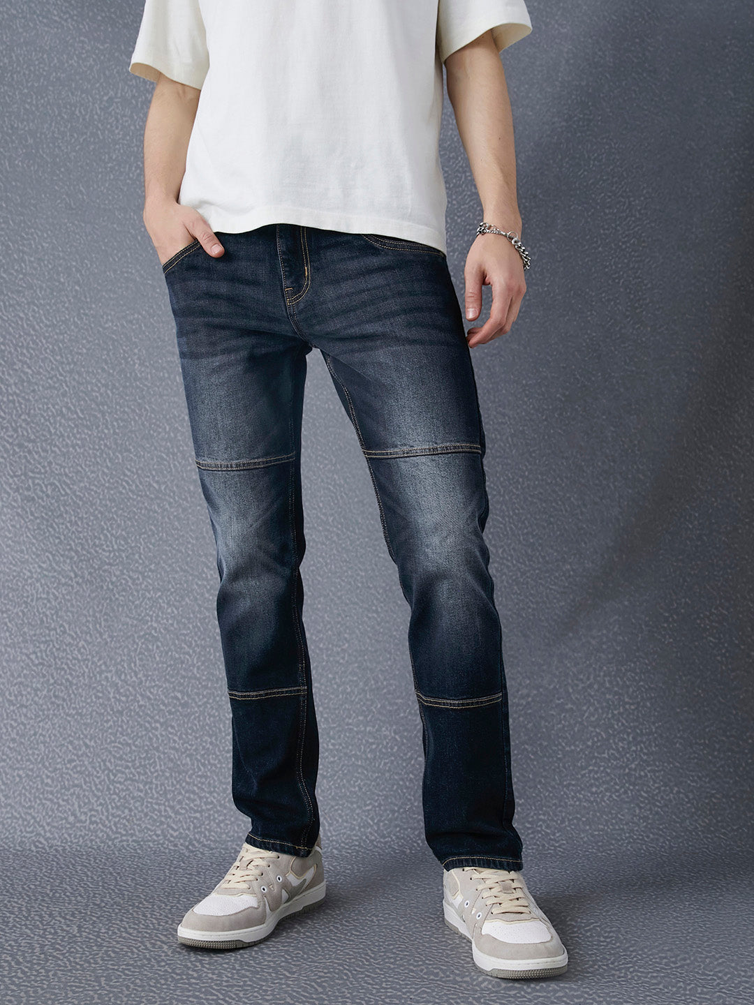 Men Premium Slim Fit Stylised Dark Indigo Jeans