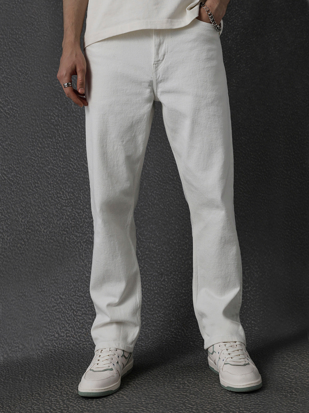 Men Premium High Stretch Straight Fit White Jeans