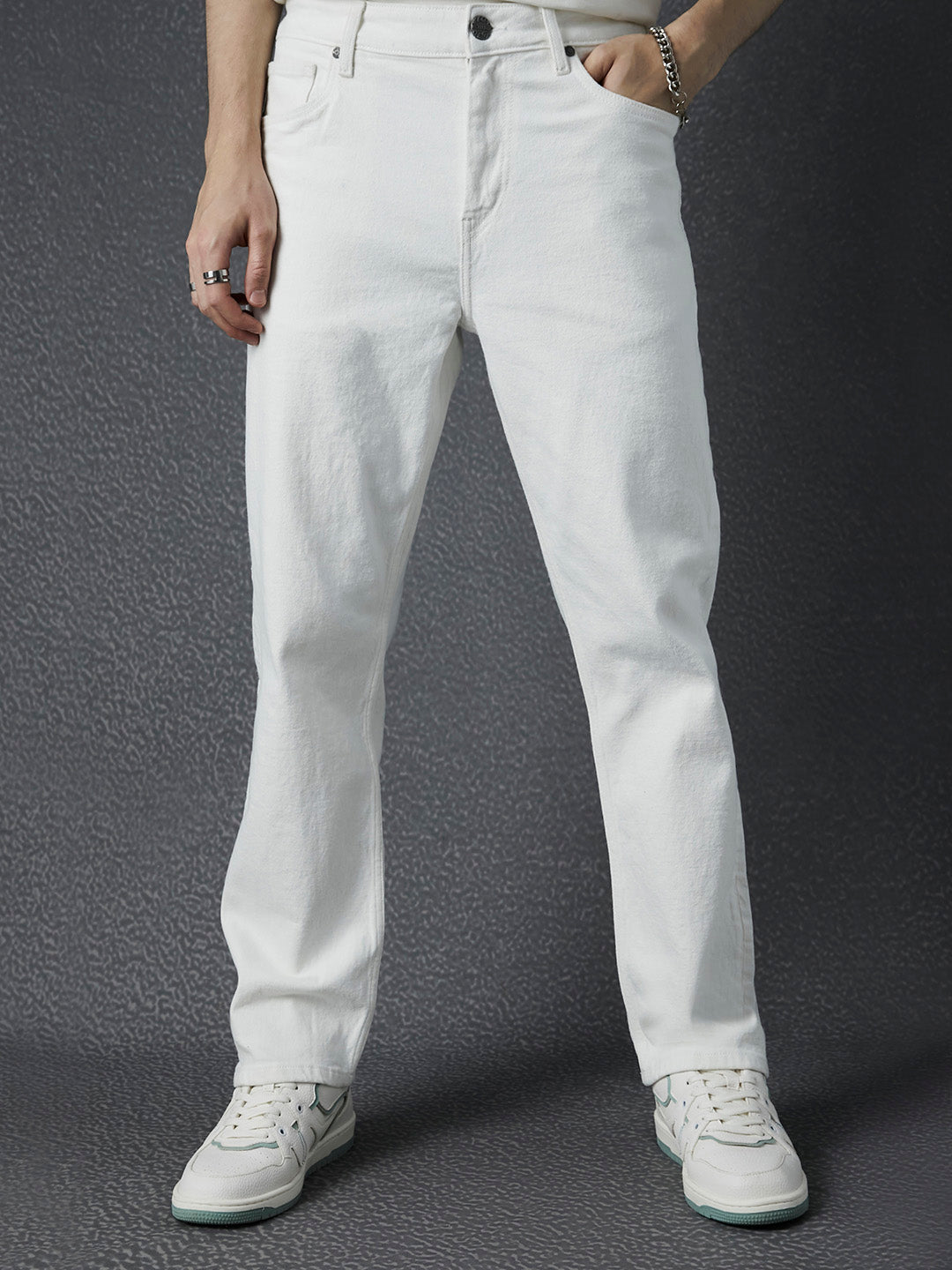 Men Premium High Stretch Straight Fit White Jeans