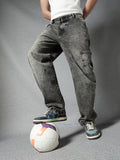 Men Premium Cototn Stretch Indigo Loose Fit Black Stylised Pocket Denim Cargo